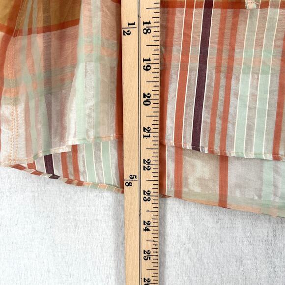 MADEWELL Plaid Tie Neck Ruffle Top Womens XXS Cream Orange 3/4 Sleeve Blouse - Picture 15 of 15